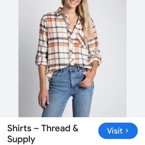 Thread & Supply Checkered Button-Down Shirt - Orange, Blue, White